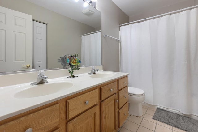 bathroom featuring tile patterned floors, vanity, and toilet