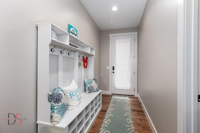 mudroom featuring dark hardwood / wood-style floors