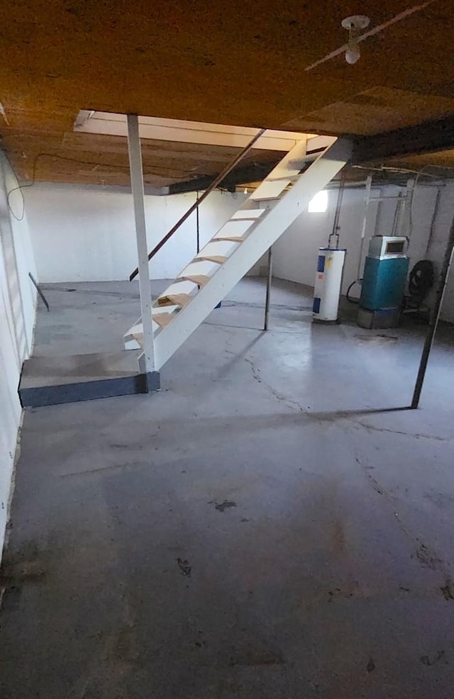 basement featuring water heater