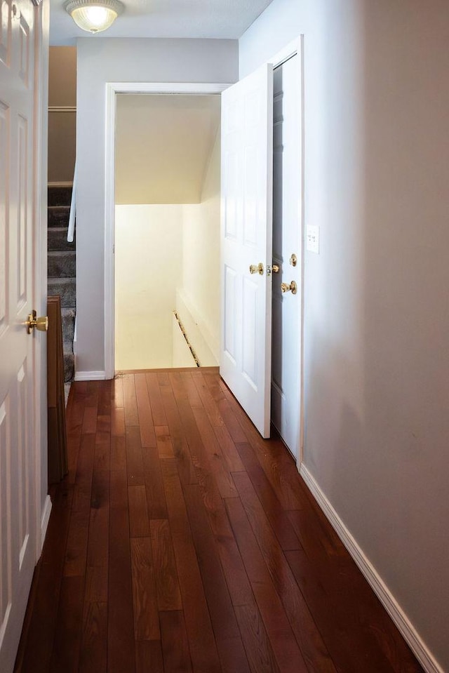 hallway with dark wood-type flooring