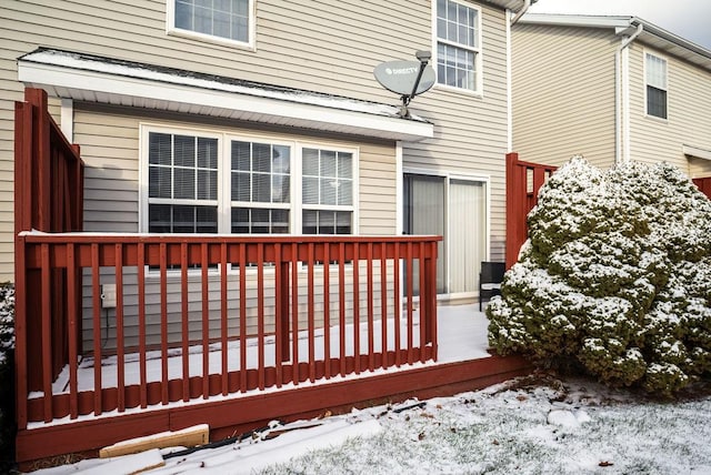 view of snow covered deck