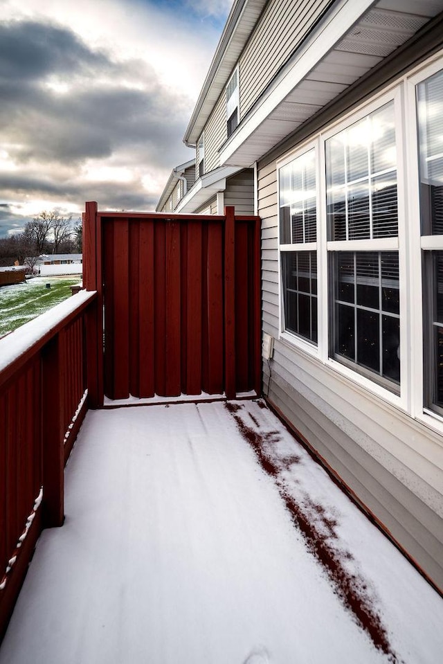 view of snow covered patio