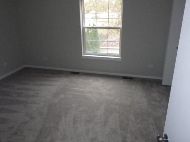 spare room featuring dark carpet