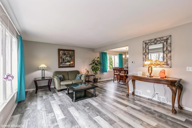 living room with hardwood / wood-style floors