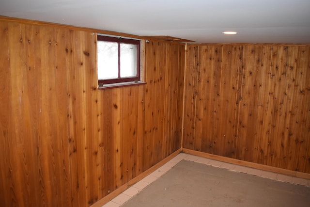 basement with wood walls