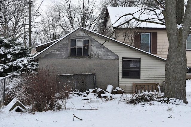 view of snow covered property