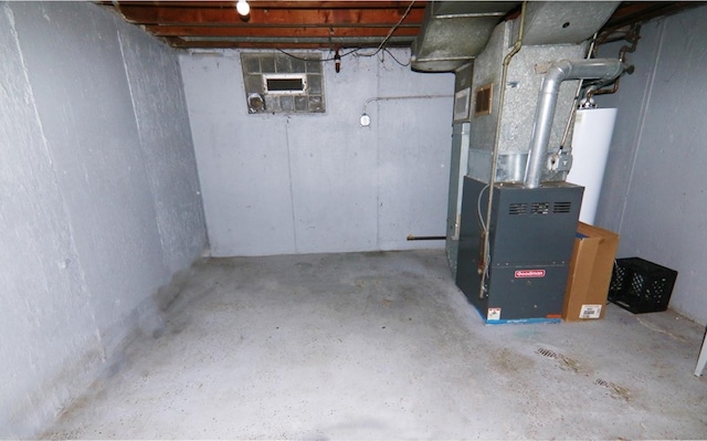 basement featuring heating unit