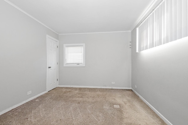 carpeted empty room featuring crown molding