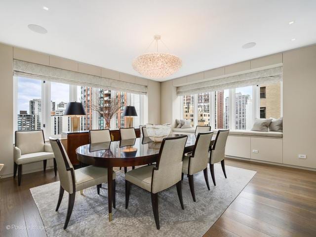 dining space featuring plenty of natural light and hardwood / wood-style flooring