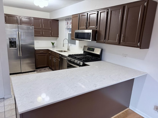 kitchen with sink, dark brown cabinetry, and stainless steel appliances