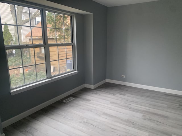 spare room featuring a healthy amount of sunlight and light hardwood / wood-style flooring