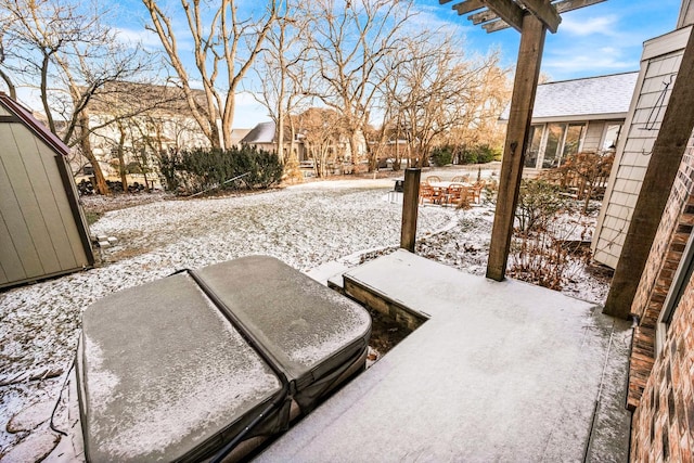 view of snow covered patio