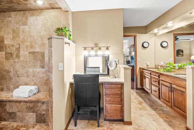 bathroom with vanity and ceiling fan