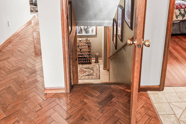 corridor with parquet flooring