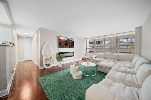 living room featuring dark hardwood / wood-style floors