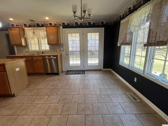 kitchen featuring dishwasher, sink, and backsplash