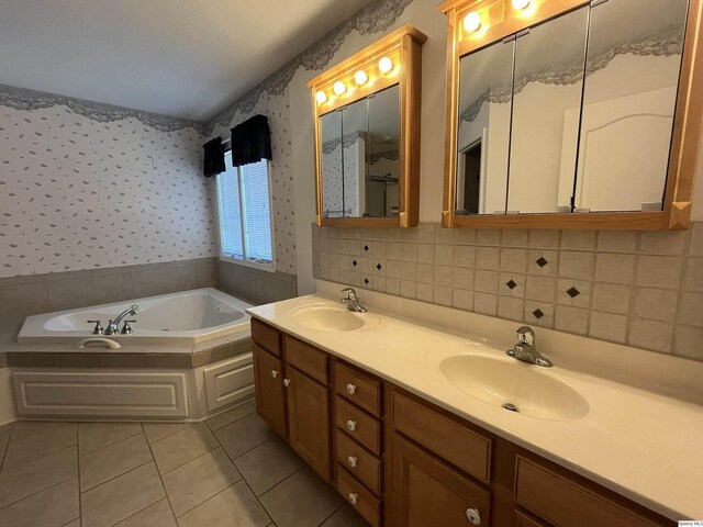 bathroom featuring tile patterned floors and shower with separate bathtub