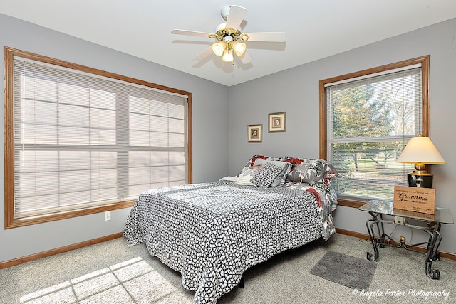 bedroom with carpet flooring and ceiling fan