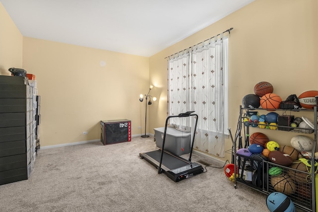 workout room with carpet flooring