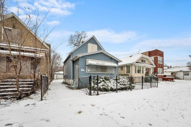 view of snow covered property