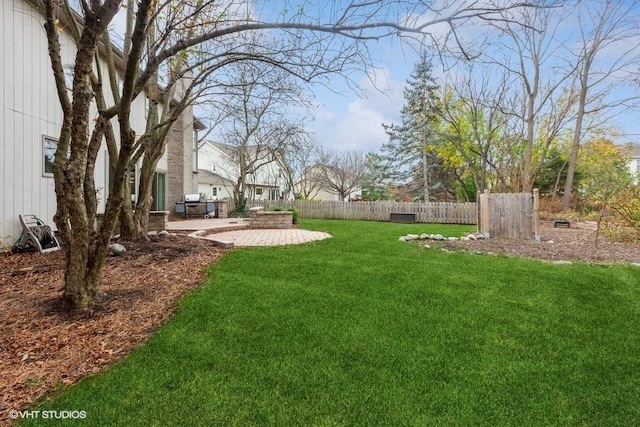 view of yard with a patio area and fence