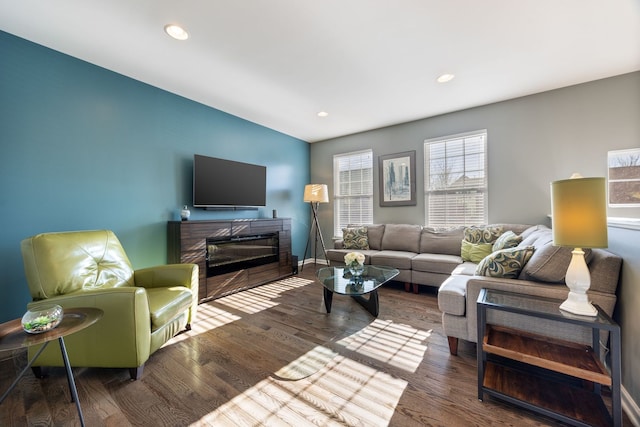 living room with hardwood / wood-style flooring