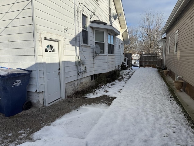 view of snow covered exterior