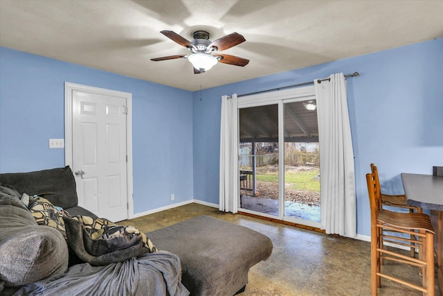 living room with ceiling fan