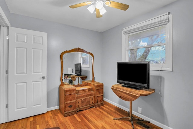 interior space featuring ceiling fan and light hardwood / wood-style floors