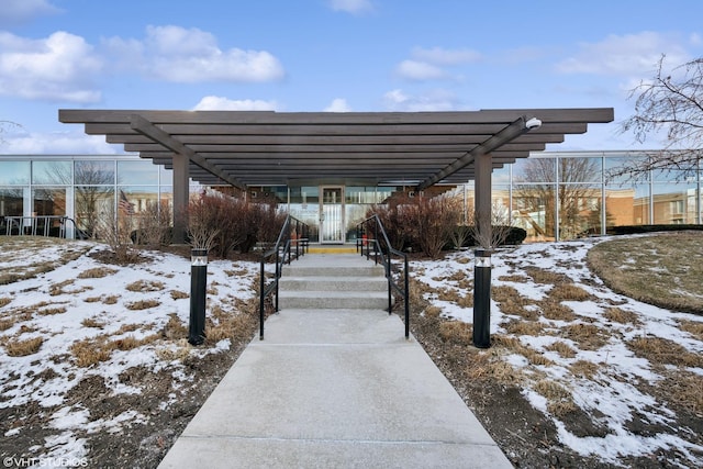 exterior space featuring a pergola