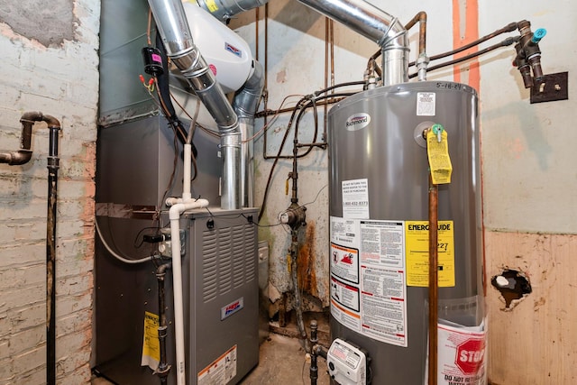 utilities with heating unit and gas water heater