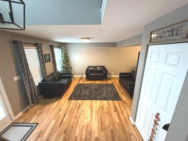 living room with light hardwood / wood-style flooring