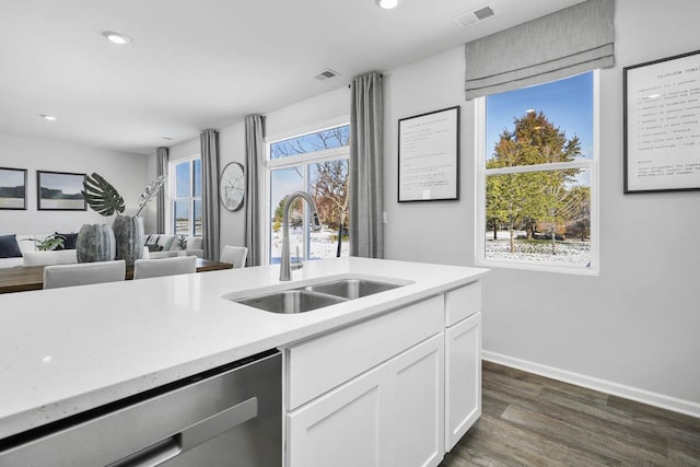 kitchen with dishwasher, sink, white cabinets, and a healthy amount of sunlight