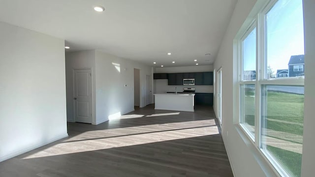 interior space with dark hardwood / wood-style floors and sink