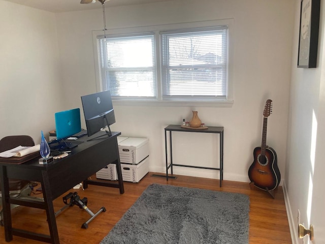 office with wood-type flooring