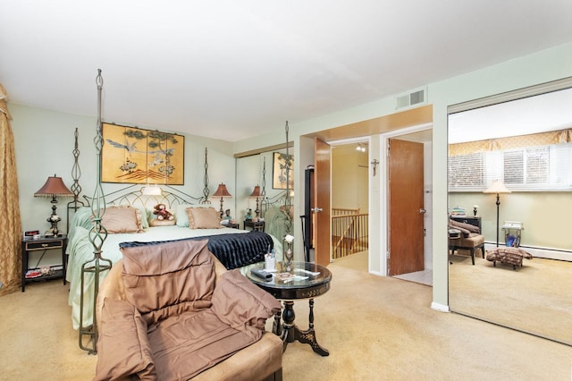 carpeted bedroom with a closet