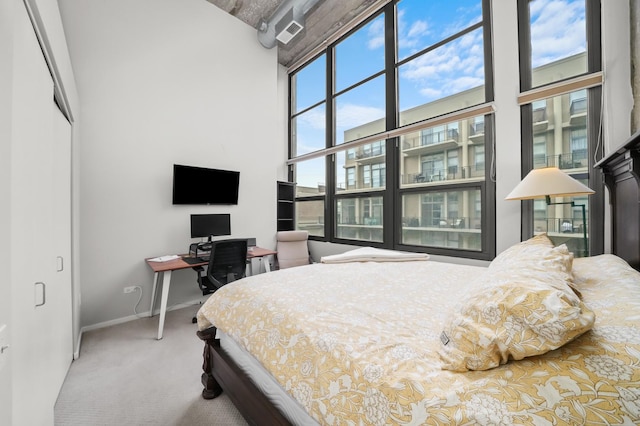 carpeted bedroom with a closet