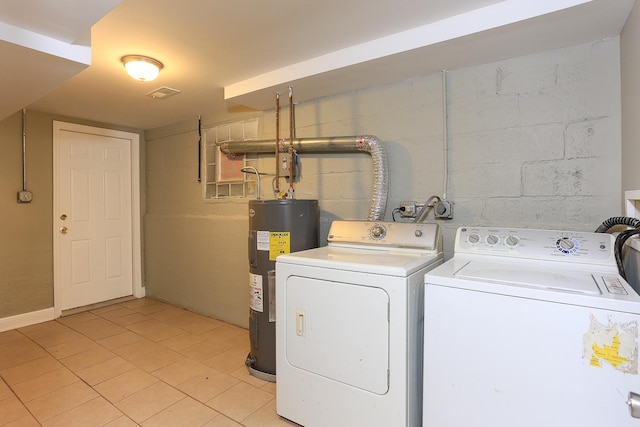 washroom featuring washing machine and clothes dryer and electric water heater