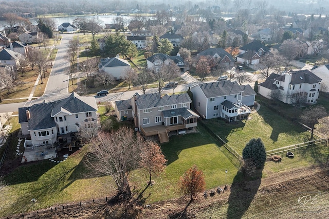 bird's eye view featuring a water view