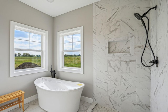 bathroom featuring separate shower and tub