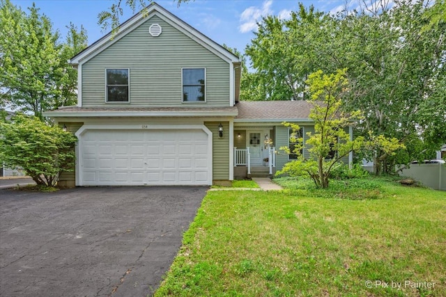 1154 Dovercliff Way, Crystal Lake, IL 60014 - traditional-style house featuring a front yard, an attached garage, asphalt driveway, and a shingled roof