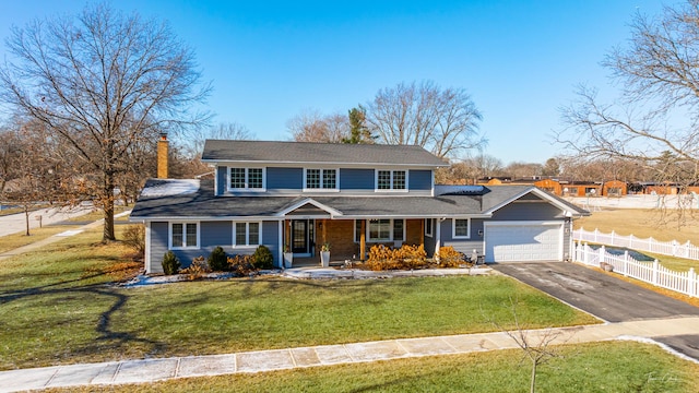 view of front of house featuring a front yard and a garage