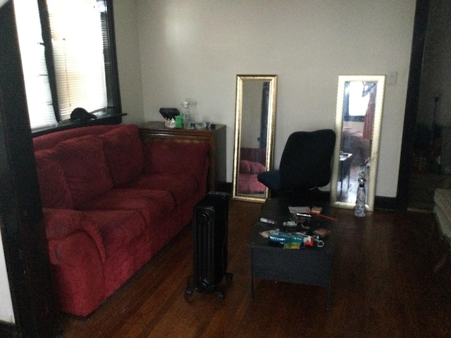 living room with dark wood-type flooring