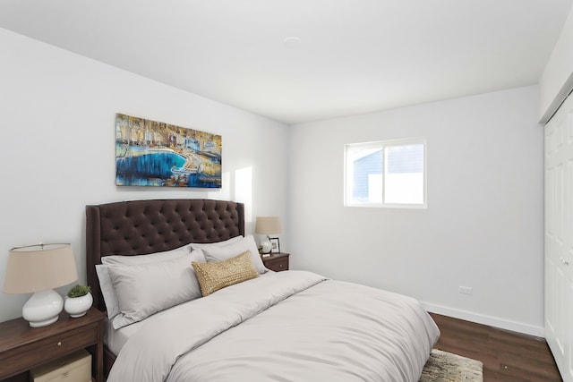 bedroom featuring a closet and dark hardwood / wood-style flooring