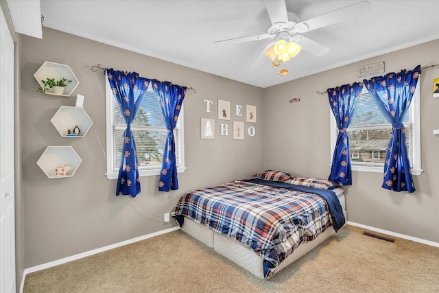 bedroom with carpet and ceiling fan