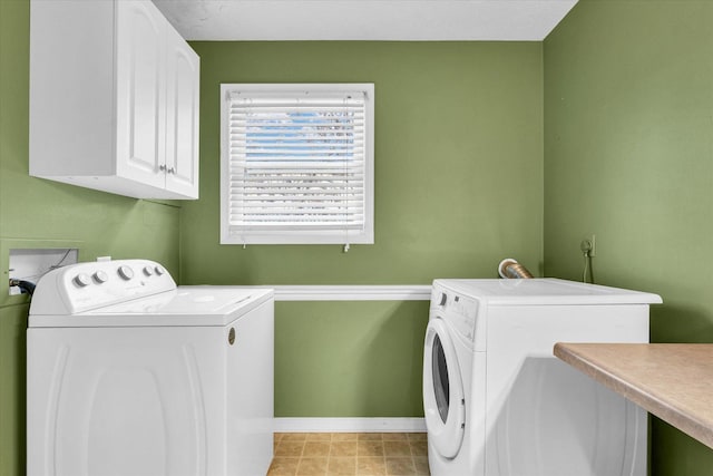 laundry area with cabinets and washing machine and clothes dryer