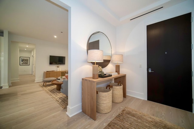 hallway featuring light wood-type flooring