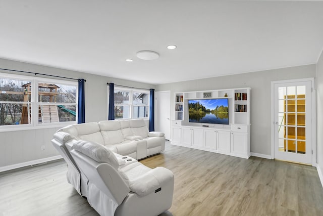 living room with light wood-type flooring