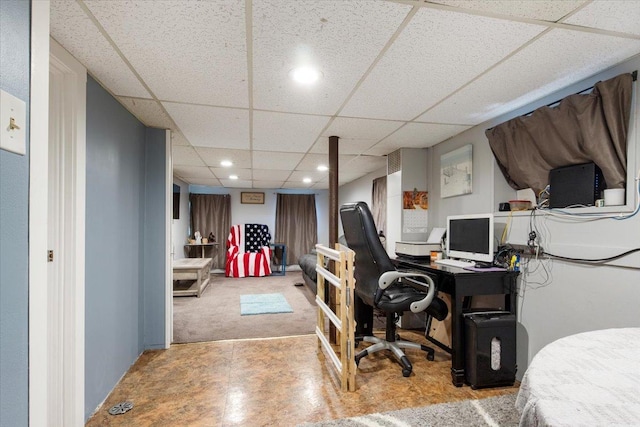 office featuring a paneled ceiling