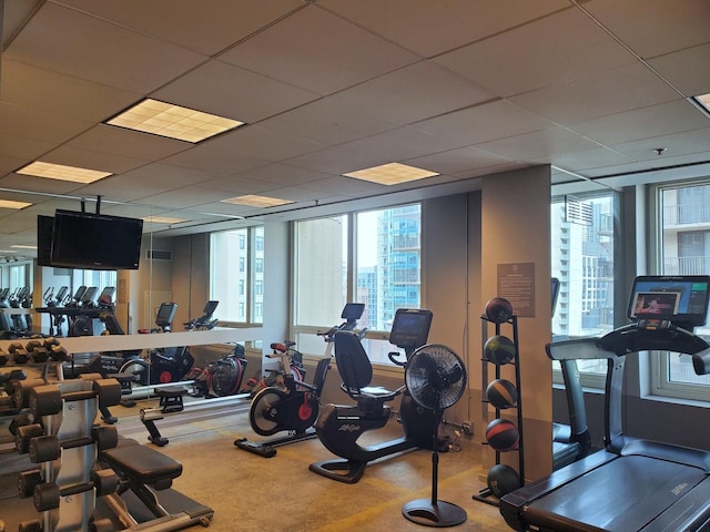 workout area with a drop ceiling